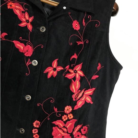 Tanjay Womens Black Vest Red Embroidery Sz 14 - Picture 4 of 8